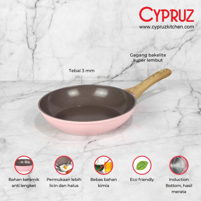 Wajan Penggorengan Anti Lengket Cypruz Pink Ceramic Fry Pan