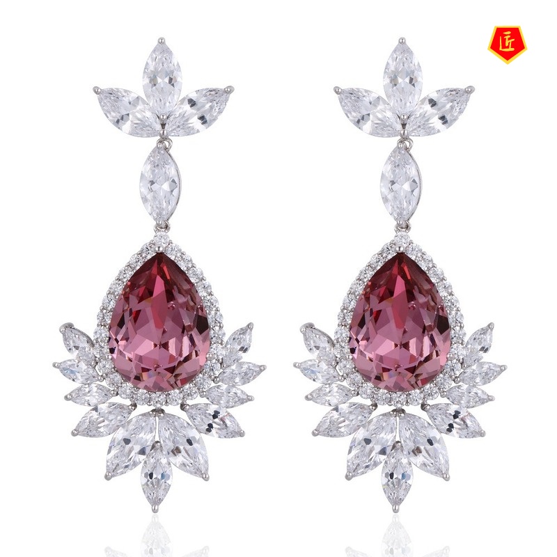 [Ready Stock]Women's Colorful Gem Inlaid Crystal Earrings