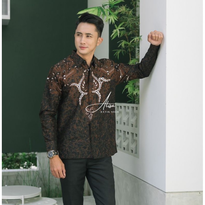 KEMEJA BATIK PRIA HITAM PREMIUM LENGAN PANJANG FULL FURING