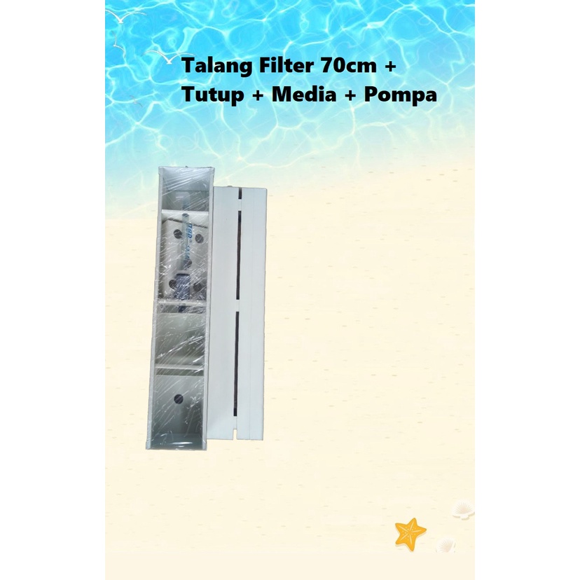 Top Talang Filter Aquarium dengan Tutup 70cm+Media+Pompa / Box Filter Aquarium / Tutup Talang Filter
