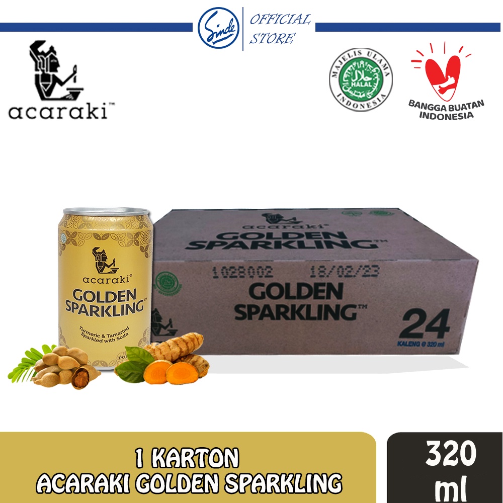 

Acaraki Golden Sparkling Carton isi 24 kaleng 320ml/ Golden Sparkling Minuman Kaleng 320ml/ Kunyit Asam Soda