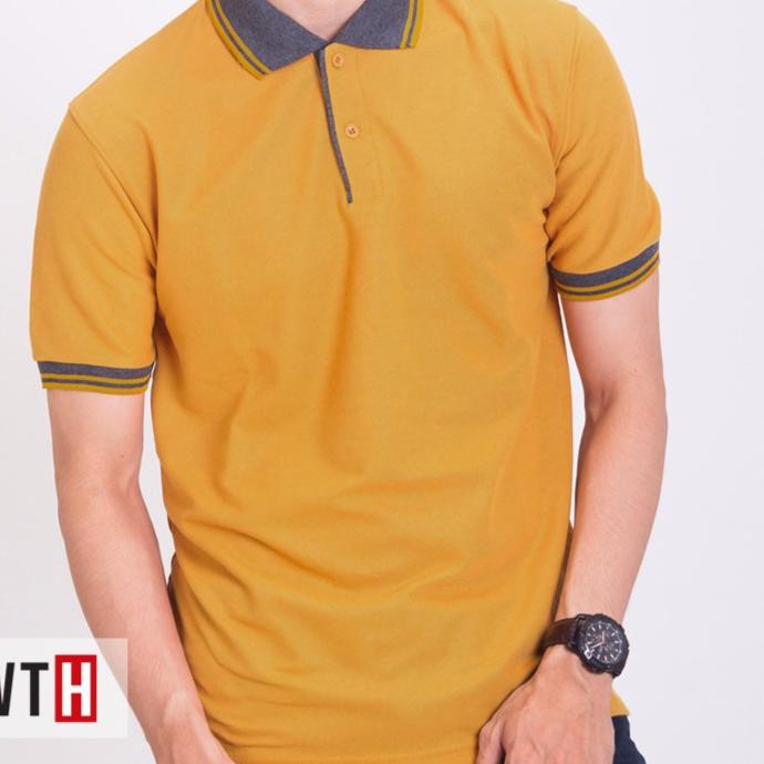 ❆ KAOS KERAH POLO SHIRT KUNING TUA KUSAM WHAT THE HEAVEN ( WTH )c ☼