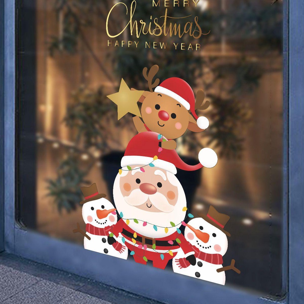 Solighter Stiker Dinding Dekorasi Rumah Merry Christmas Santa Claus Snowman Xmas Poster Pintu