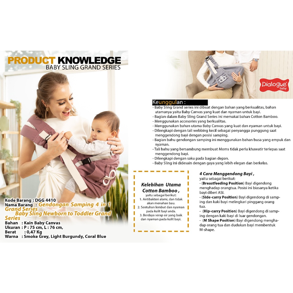 DIALOGUE Baby [ DGG 4410 ] Gendongan Samping Bayi 4in1 GRAND Series - Baby Sling Newborn to Toddler-4