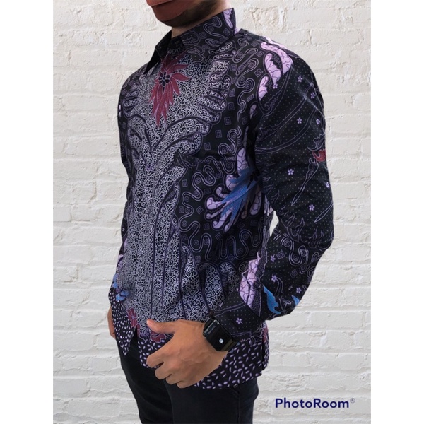 Baju Batik Pria Lengan Panjang lapisan furing, ,warna lilac,warna ungu,Batik Premium,Batik Modern,Batik Jumbo,Batik Solo,Batik Kantoran