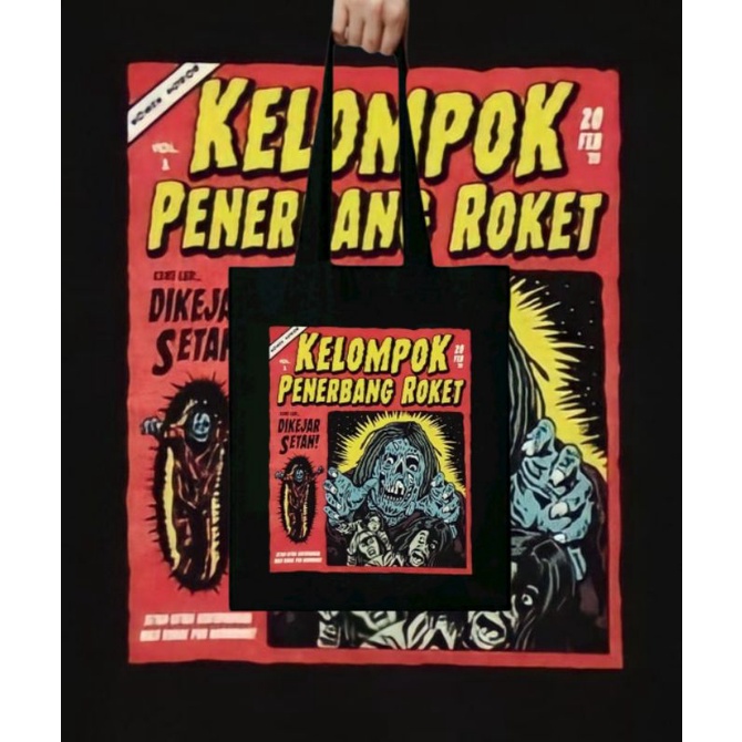 TOTEBAG BAND KPR kelompok penerbang roket Tote bag Band metal kanvas katun Resleting tas jinjing hit