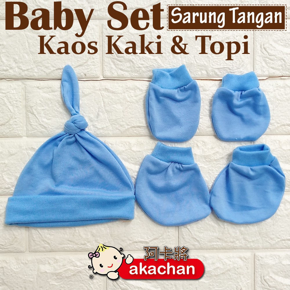 STK Topi Bayi NEWBORN Polos AKACHAN Sarung Tangan Kaos Kaki &amp; Topi Bayi stk akachan - Motif Polos