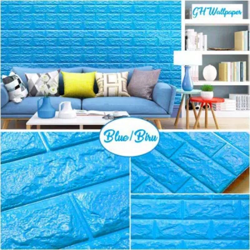 WALLPAPER BRICK FOAM MOTIF BATA BIRU