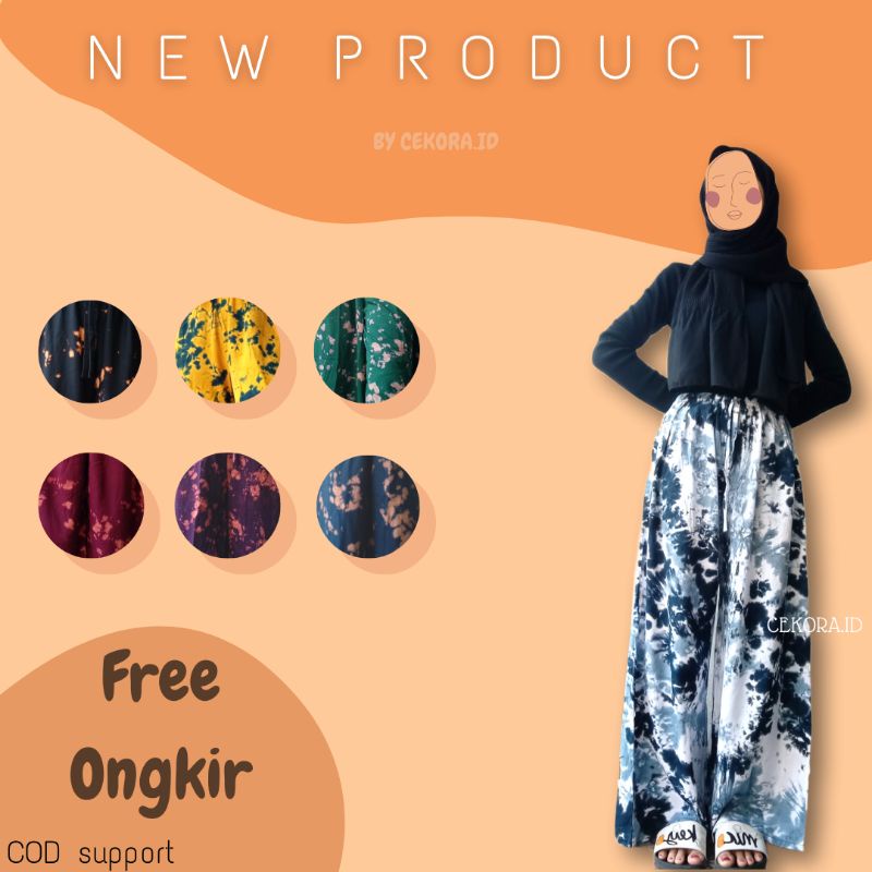Celana Kulot Tie Dye Rayon Jumbo XL Murah Kekinian Kolor Panjang
