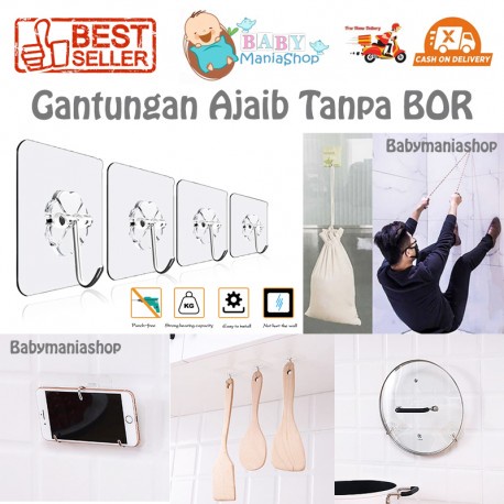 Gantungan Ajaib MAGIC HOOK Tempel Transparan Tanpa Bor Waterproof Dapur Kamar Mandi Gantungan Serba Guna Babymaniashop