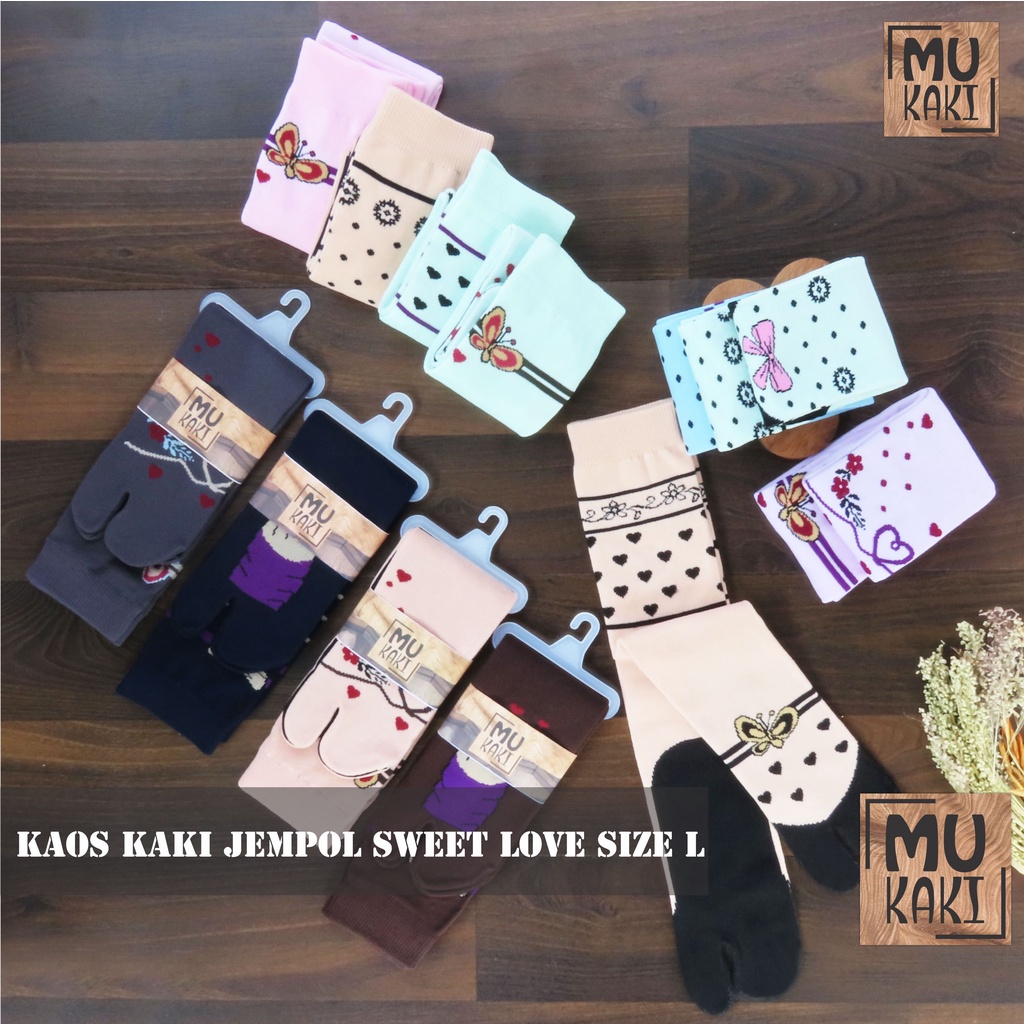 Kaos Kaki Jempol Motif Love Telapak Hitam Nylon Premium Mukaki