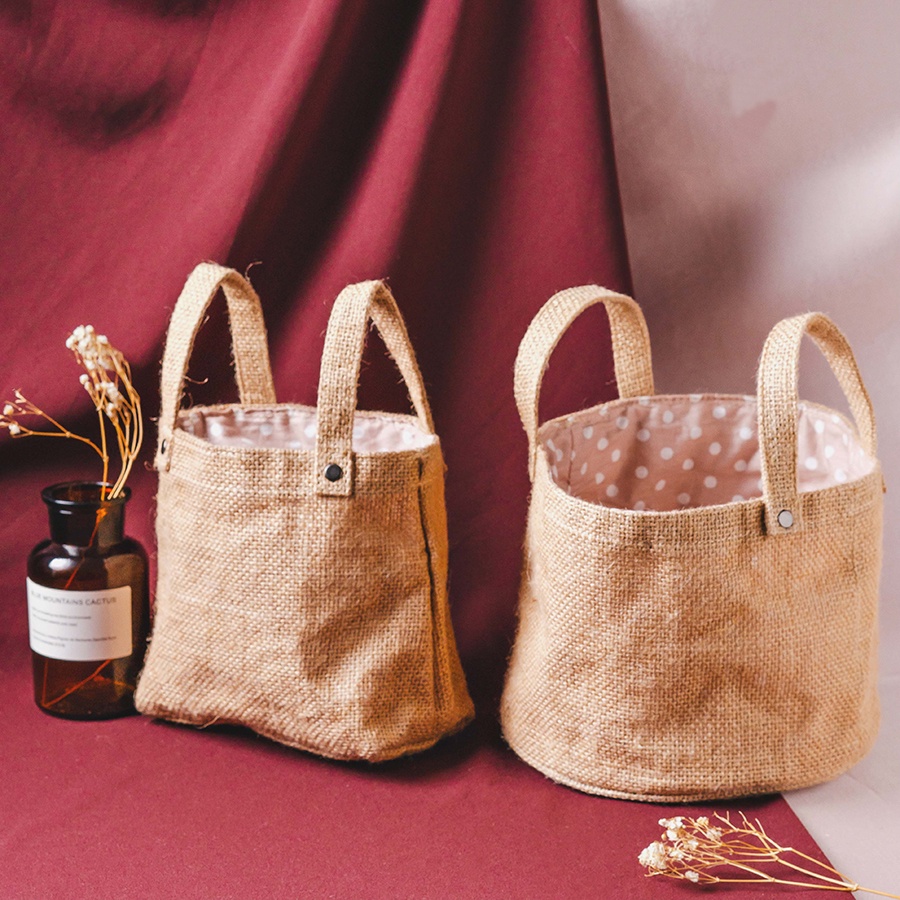 Souvenir Hampers Tas Karung Goni Katun Custom Handmade Bag Basket - Tas Keranjang Goni Bulat 2 SISI