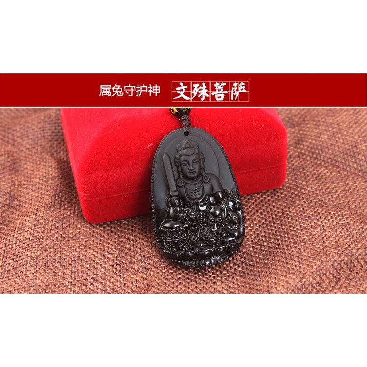 T119 obsidian frosted liontin Zodiak Natal Buddha Guardian kalung banyak