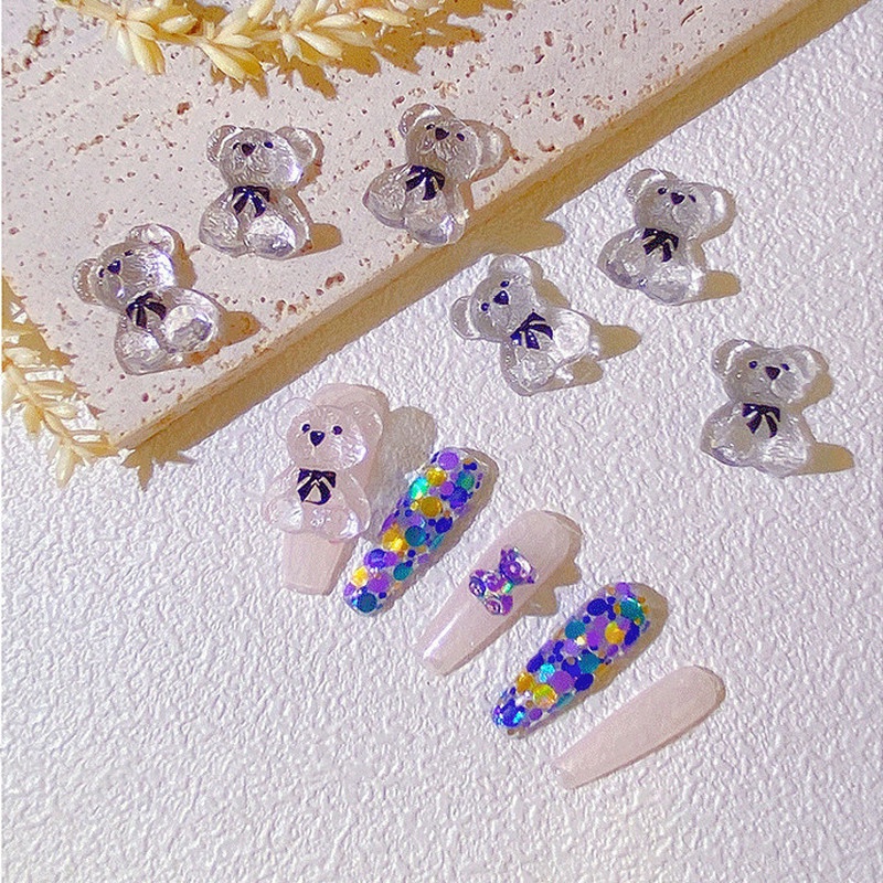 5pcs Stiker Jelly Transparan Bentuk Beruang 3D Bahan Resin Gaya Jepang Untuk Dekorasi Nail Art Charms / Wanita