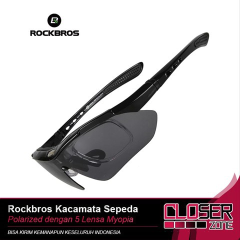 Rockbros Kacamata Sepeda Polarized Dengan 5 Lensa Myopia 0089 Hitam Grab Medan