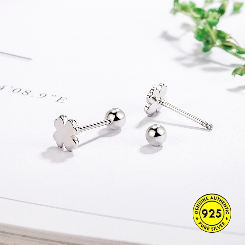 Anting Tusuk Sterling Silver 925 Desain Clover Keberuntungan Untuk Wanita