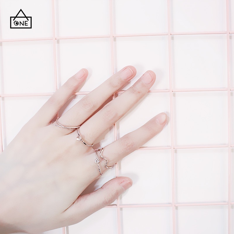 COD❤5Pcs / Set Cincin Korea Jari Aneka Bentuk Warna Silver untuk Wanita cincin anak perempuan A one