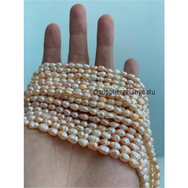 Bahan Mutiara Air Tawar Barok PEACH 4 x 6mm oval fresh water pearl