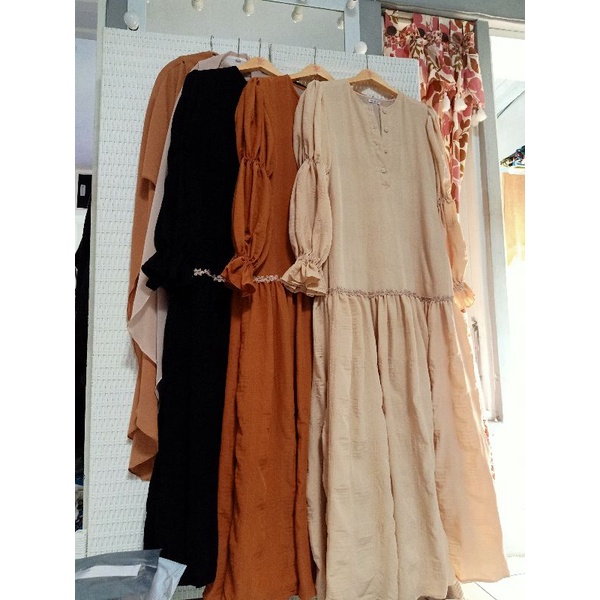 Gamis Wrinkle ( Tangan Balon)| gamis renda,gamis tangan,gamis busui