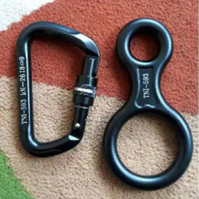 RPM Satu set carabiner dan figure 8 jatah TNI   Stok Ready