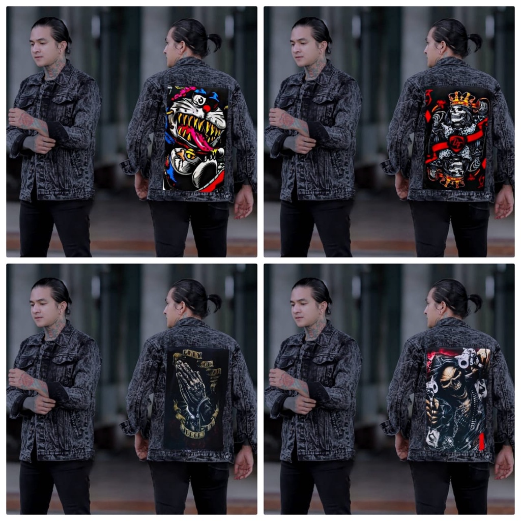 Bayar Ditempat/ jaket jeans denim pria terbaru 2022 /jaket pria printing/ jaket jeans pria bergambar terbaru/ jaket pria keren/ jaket pria denim jeans bergambar belakang