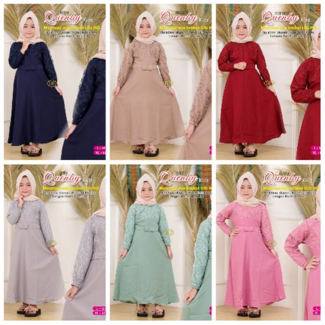 Gamis anak quenby kids.tille mutiara kix moscrepe.L LD 80 XL LD 86.56789 10 tahun