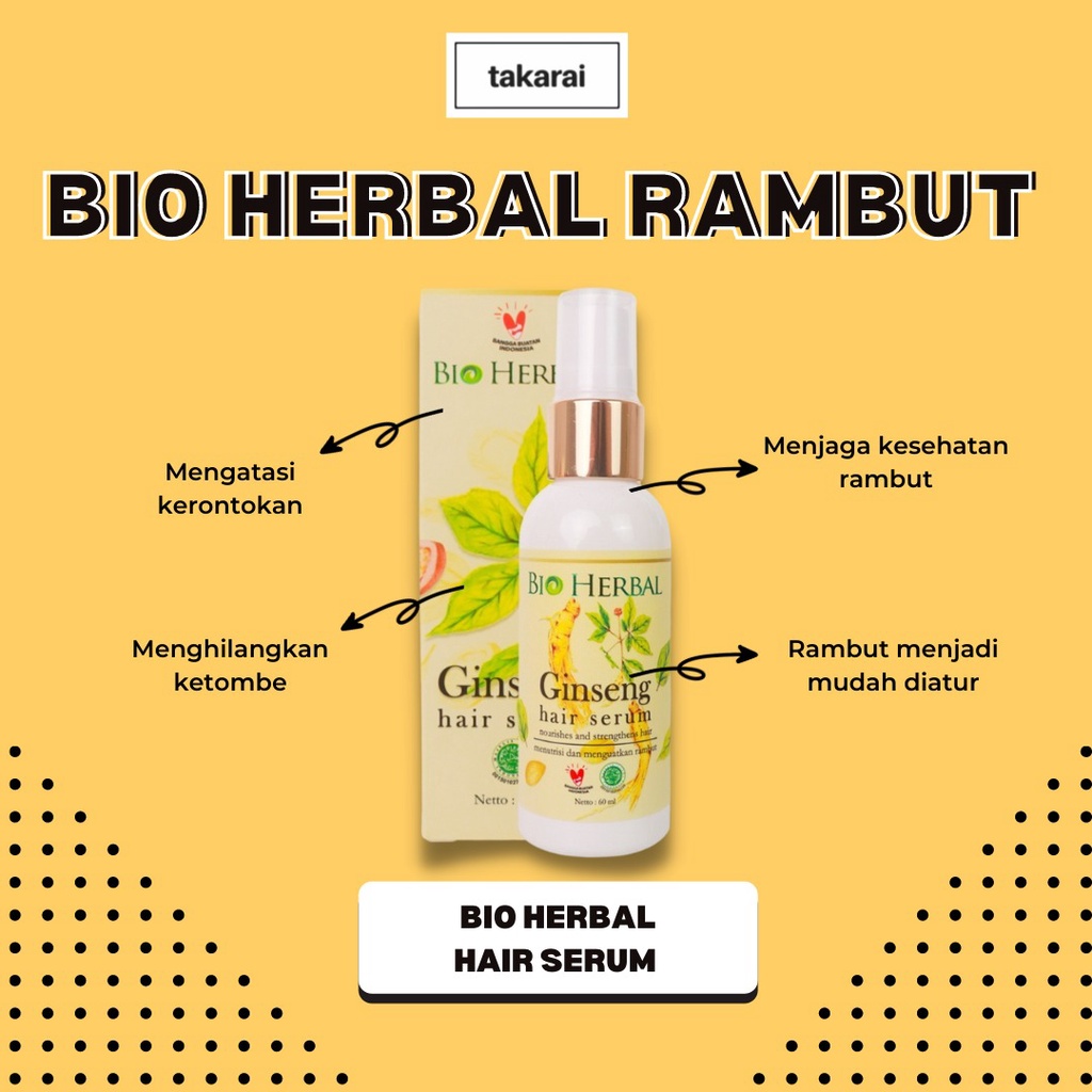 [NEW] Bio Herbal Hair Serum Rambut dengan Bahan Alami Melembabkan &amp; Melembutkan Rambut - 60 ML BPOM ORIGINAL