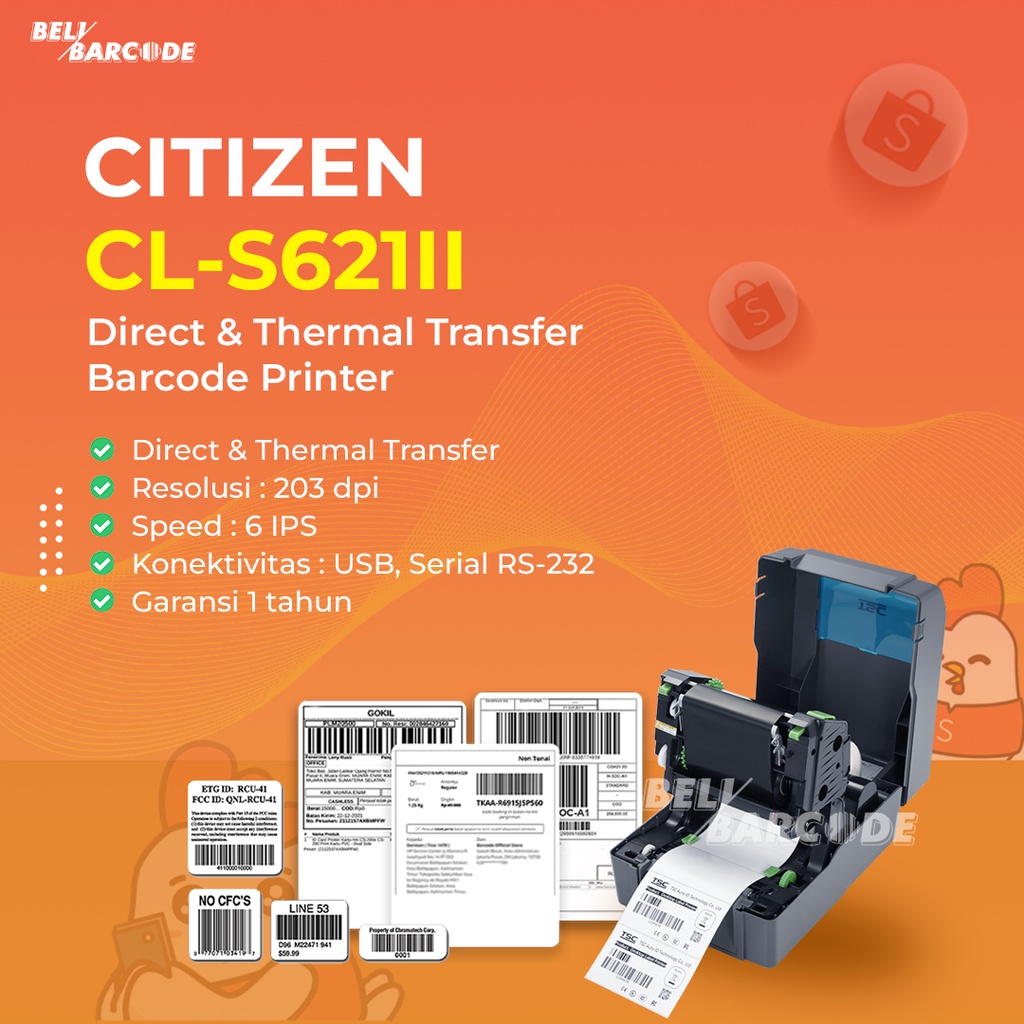 Printer Cetak Barcode Citizen CLS-621 Label Thermal Semicoated