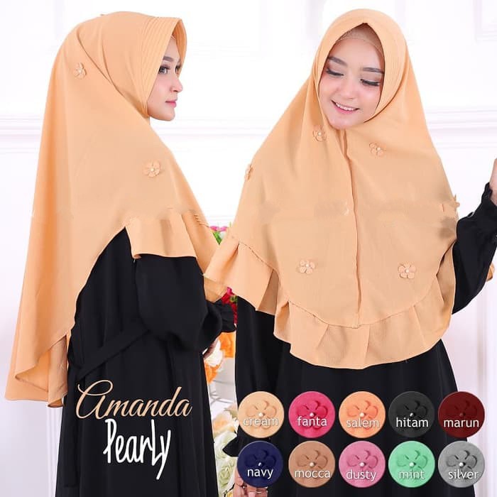 Hijab Amanda Pearly - Hijab khimar pad antem dengan variasi payet bunga mutiara warna senada