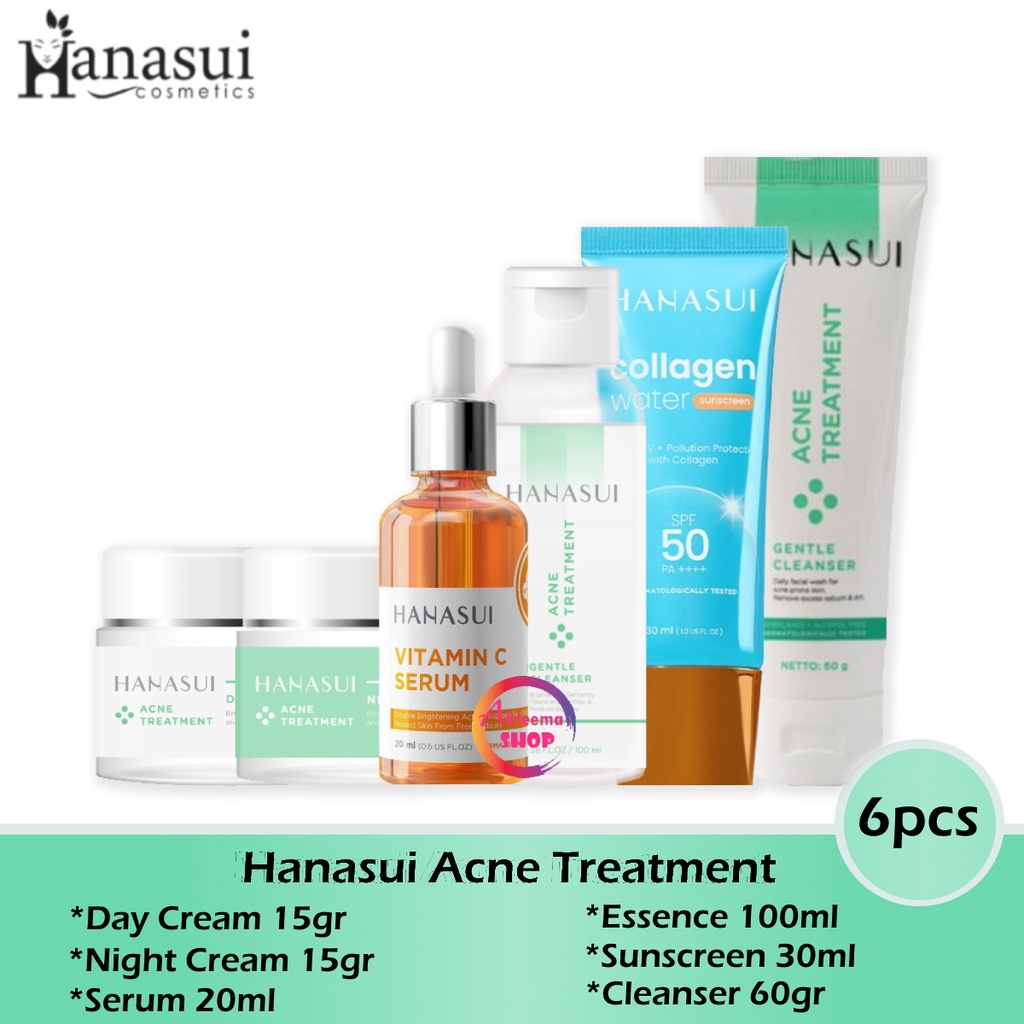 Paket Hanasui Acne Treatment 6pcs (day+night+serum kuning+essence+sunscreen+cleanser)