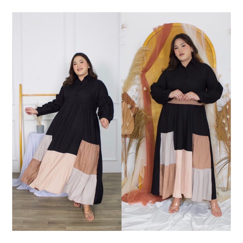 Dress Jumbo Tunik Big Size LD 130 XXXL Mezza Black Dress