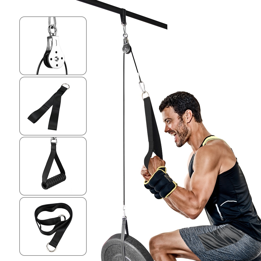 DIY Fitness Pulley Set / DIY Katrol Fitness / Gym DIY Pulley Cable Machine Arm Bicep / Lat Lift Pulley Cable System for Lat Pull Down Machine Attachments hand strength Home Gym Equipment / kabel barbel / tali barbel / kawat  barbel / fitnes / pitnes / gim