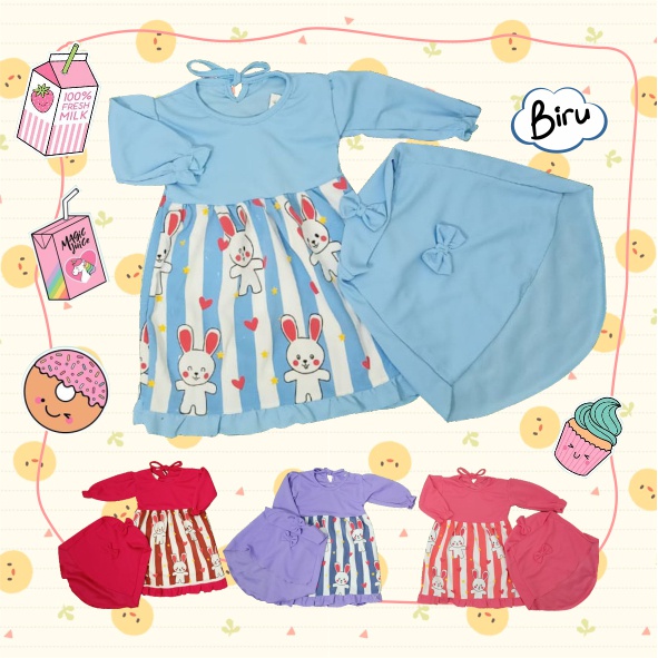 AZIEL SET BAYI DRESS DAN KERUDUNG HIJAB SALMA BALITA BABY SIZE 0 CARLINA