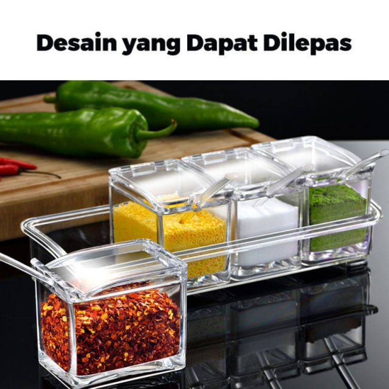 [MURAH] tempat bumbu transparan wadah bumbu dapur akrilik gratis sendok kotak bumbu bisa lepas ORIGINAL