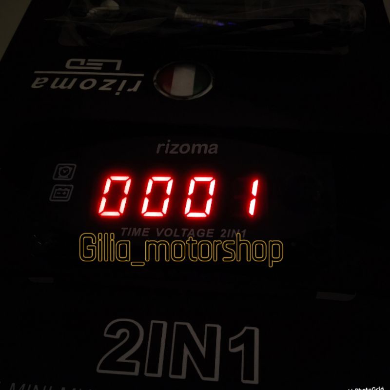 VoltMeter AKi Digital 2 IN 1 Rizoma Waterproof Volt Meter Digital  2 IN 1 Jam / VoltMeter Aki Rizoma