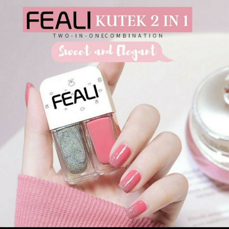 FEALI 2IN1 KUTEK HALAL KUTEKS 2 TONE KUTEK KOREA Cat Kuku muslimah Gel Nail polish - Pretty Mart ( Surabaya ) ( COD )