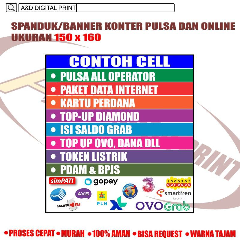 Spanduk/Banner konter pulsa dan paket data Ukuran 150x160