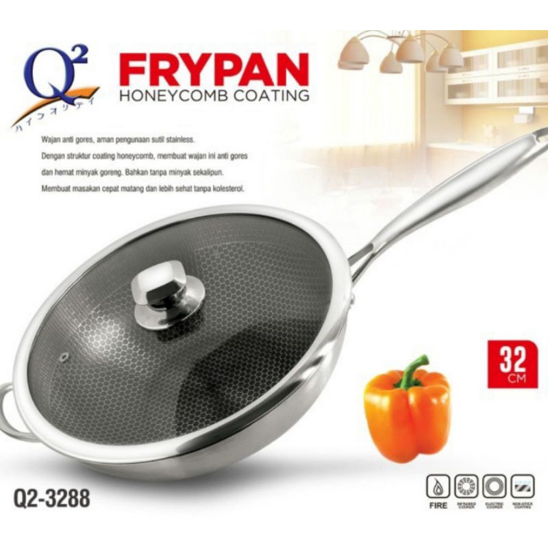 Q2 frypan wajan anti lengket stainless honeycomb