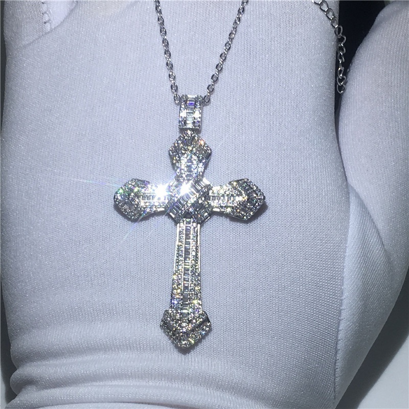 Kalung Rantai Liontin Salib Hias Kristal Zircon Berkilau Simple Untuk Priawanitaunisex