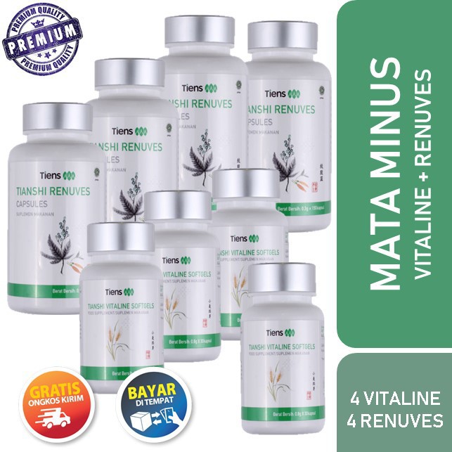 Tiens Paket Obat Herbal Mata Minus Renuves + Vitaline 4 Botol / Paket Terbaik / Free Ongkir