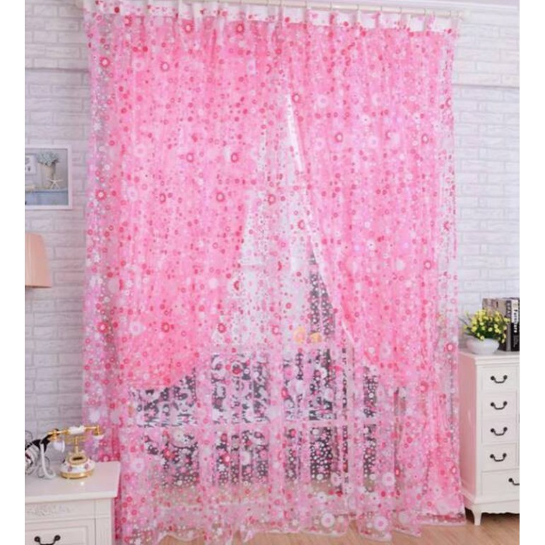 TR-02 Tirai Transparan Motif Bunga / Tirai Jendela / Tirai Kain Pual -