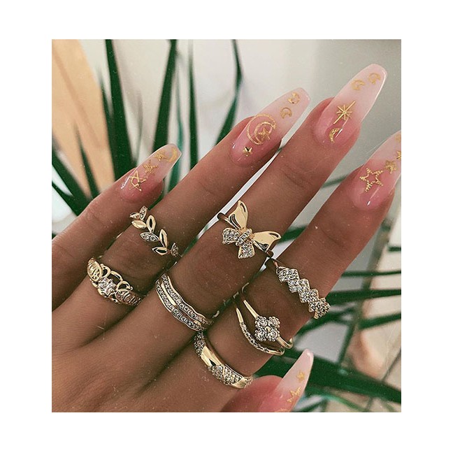 LRC Cincin Set Fashion Golden Alloy Butterfly Ring Set D63043