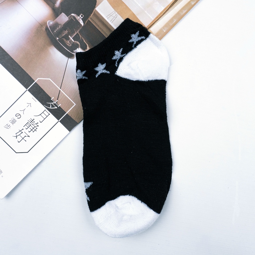 Kaos Kaki Ankle Cute Kaos Kaki Pendek Polos dan Motif Semata Kaki Import Murah Motif Polos-STAR BLACK