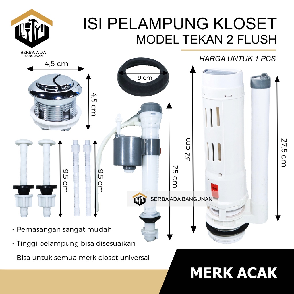 Pelampung Closet duduk Universal model dua flush engkol pelampung toilet pelampung kloset