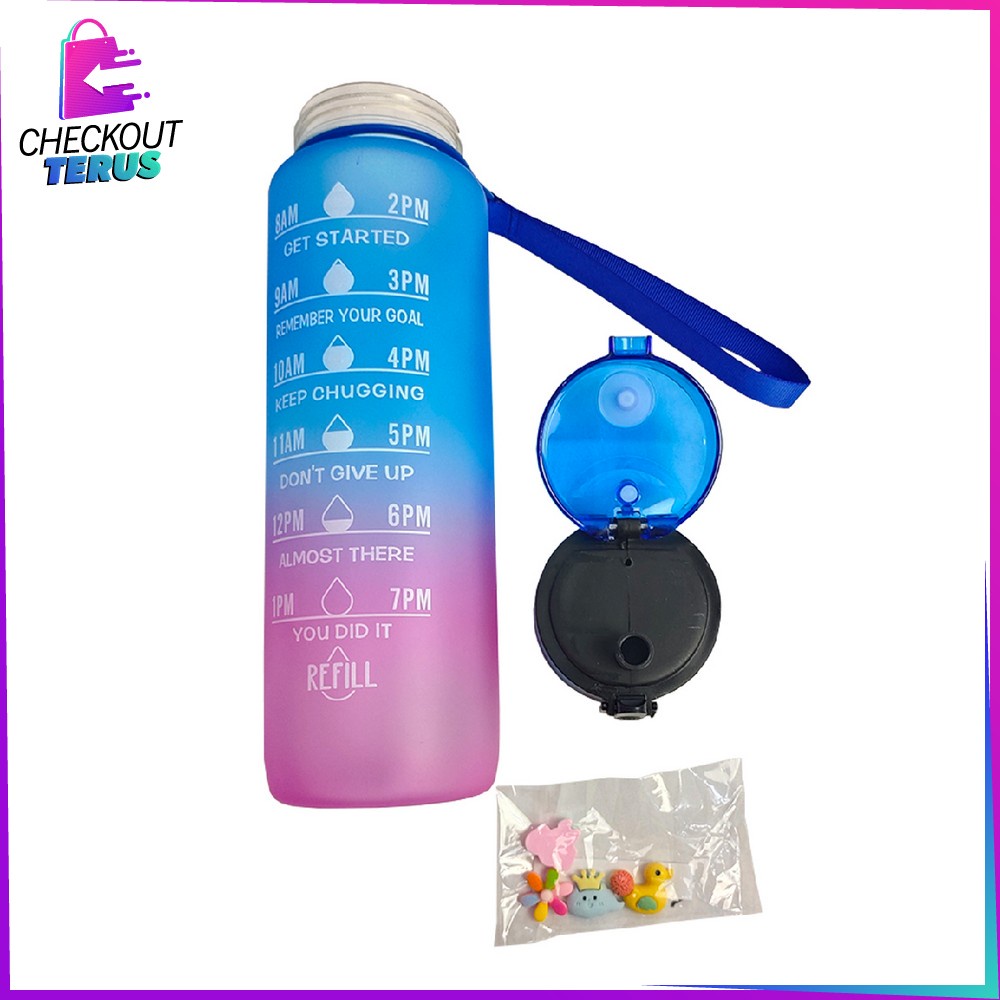 CT C407 Botol Minum 1 Liter Gradasi BPA FREE Tumbler Olahraga Unik Dengan Penanda Waktu Botol Sport Motivation