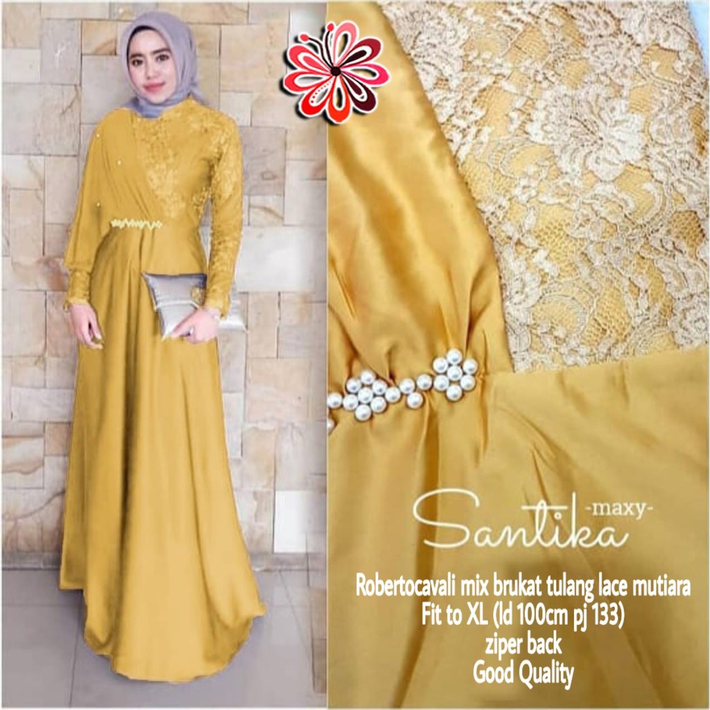 COD ✔ MAXI SANTIKA MIX BROKAT mF / DRESS WANITA MUSLIM / PAKAIAN PESTA WANITA