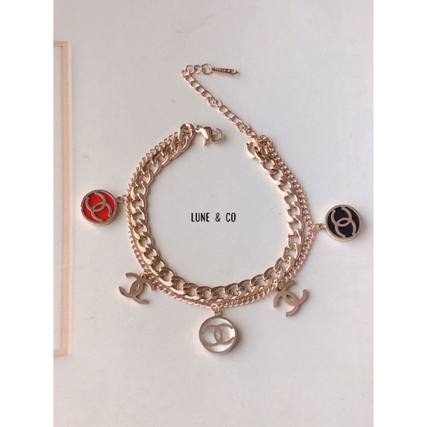 Gelang Tangan Rantai CH 2 Layer Titanium Fashion Perhiasan Premium
