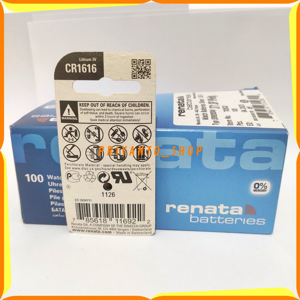 BATTERY BATERE BATREI RENATA CR-1616 CR 1616 3V LITHIUM ORIGINAL