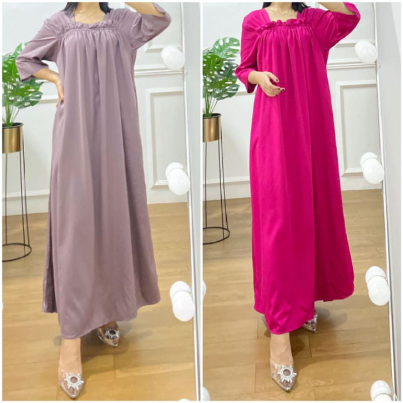 DASTER PAULA HOMEDRESS RAYON DRESS KARET DADA MIDI DRESS POLOS JUMBO MAUVE FUSCHIA FANTA HITAM LIME 