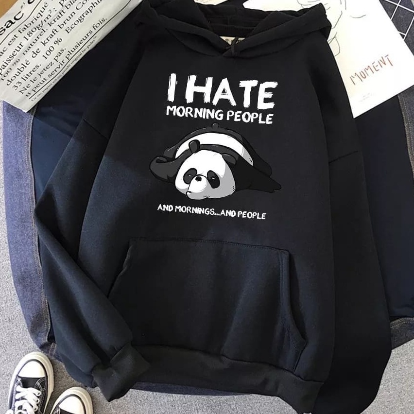 I Hate Morning People Hoodie Motif Kartun Lucu Panda Terbaru 2021 Size Fit to L